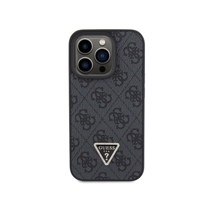 Guess Leather 4G Diamond Triangle case for iPhone 15 Pro - black|mobilo.lv