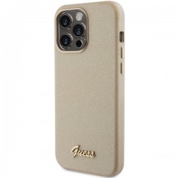 Guess Glitter Glossy Script case for iPhone 15 Pro - gold|mobilo.lv