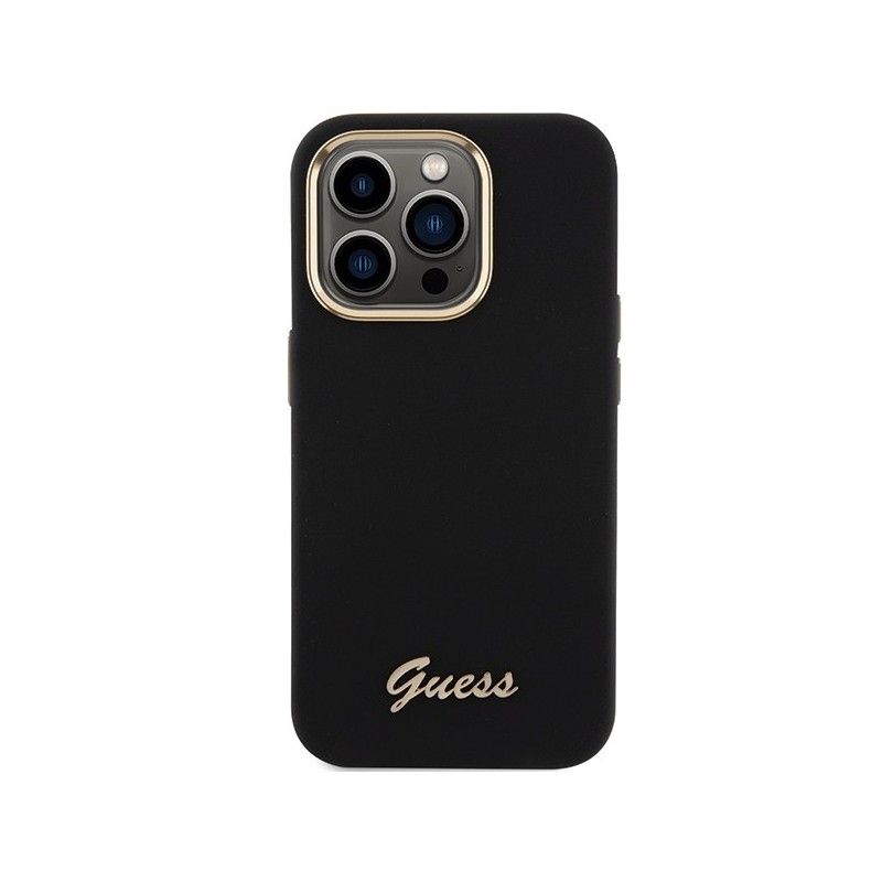 Guess Silicone Script Metal Logo & Frame case for iPhone 15 Pro - black|mobilo.lv