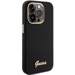 Guess Silicone Script Metal Logo & Frame case for iPhone 15 Pro - black|mobilo.lv