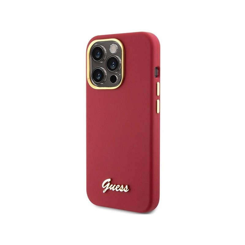 Guess Silicone Script Metal Logo & Frame case for iPhone 15 Pro - red|mobilo.lv