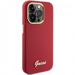 Guess Silicone Script Metal Logo & Frame case for iPhone 15 Pro - red|mobilo.lv