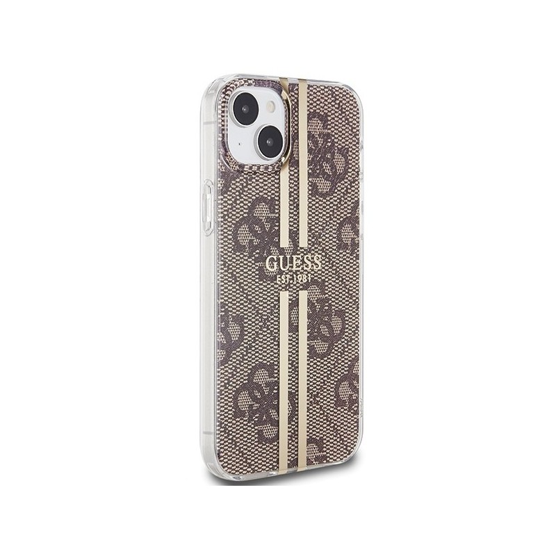 Guess IML 4G Gold Stripe case for iPhone 15 Plus / 14 Plus - brown|mobilo.lv