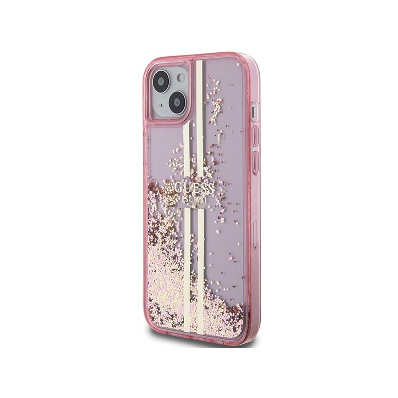 Guess Liquid Glitter Gold Stripes case for iPhone 15 Plus / 14 Plus - pink|mobilo.lv