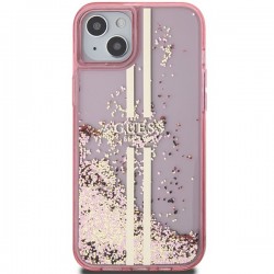 Guess Liquid Glitter Gold Stripes case for iPhone 15 Plus / 14 Plus - pink|mobilo.lv