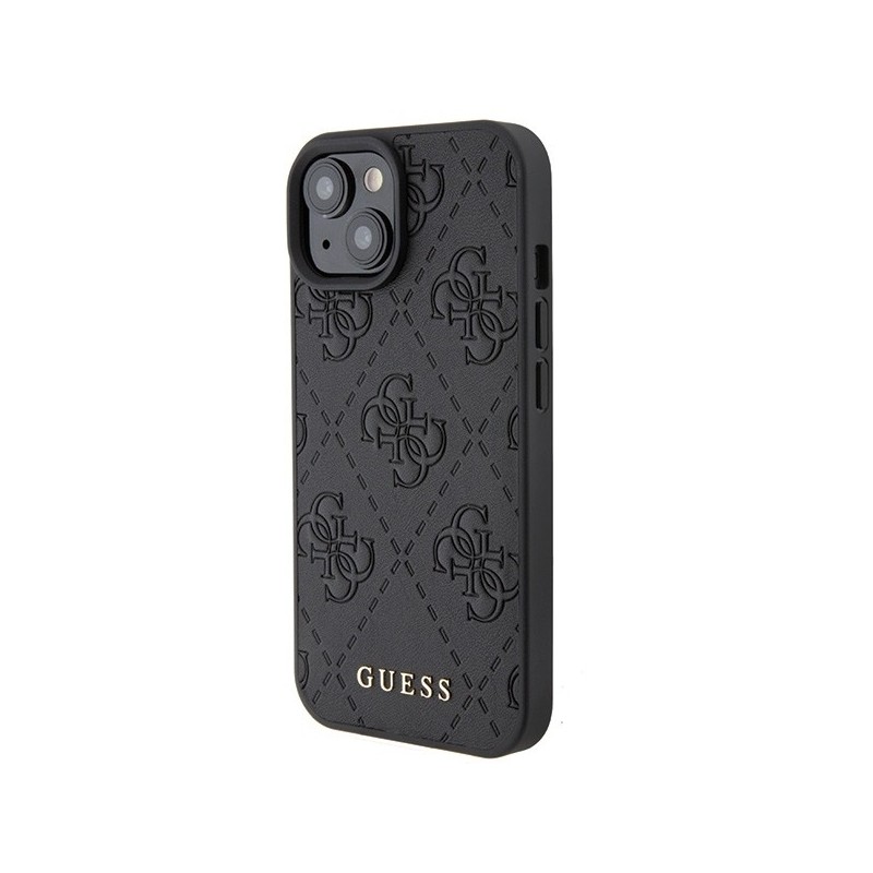 Guess Leather 4G Stamped case for iPhone 15 - black | mobilo.lv