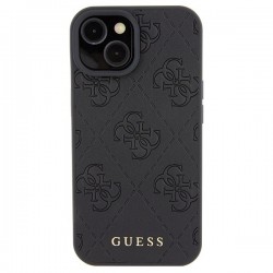 Guess Leather 4G Stamped case for iPhone 15 - black | mobilo.lv