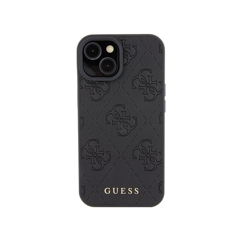 Guess Leather 4G Stamped case for iPhone 15 - black | mobilo.lv