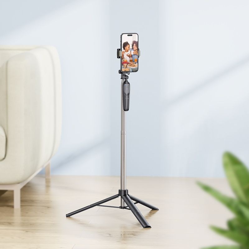 Universal selfie stick with bluetooth remote control tripod K19 Melns