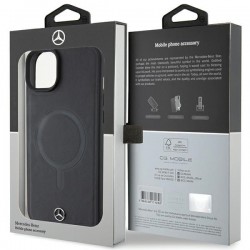Mercedes Smooth Leather MagSafe case for iPhone 15 Plus - black | mobilo.lv