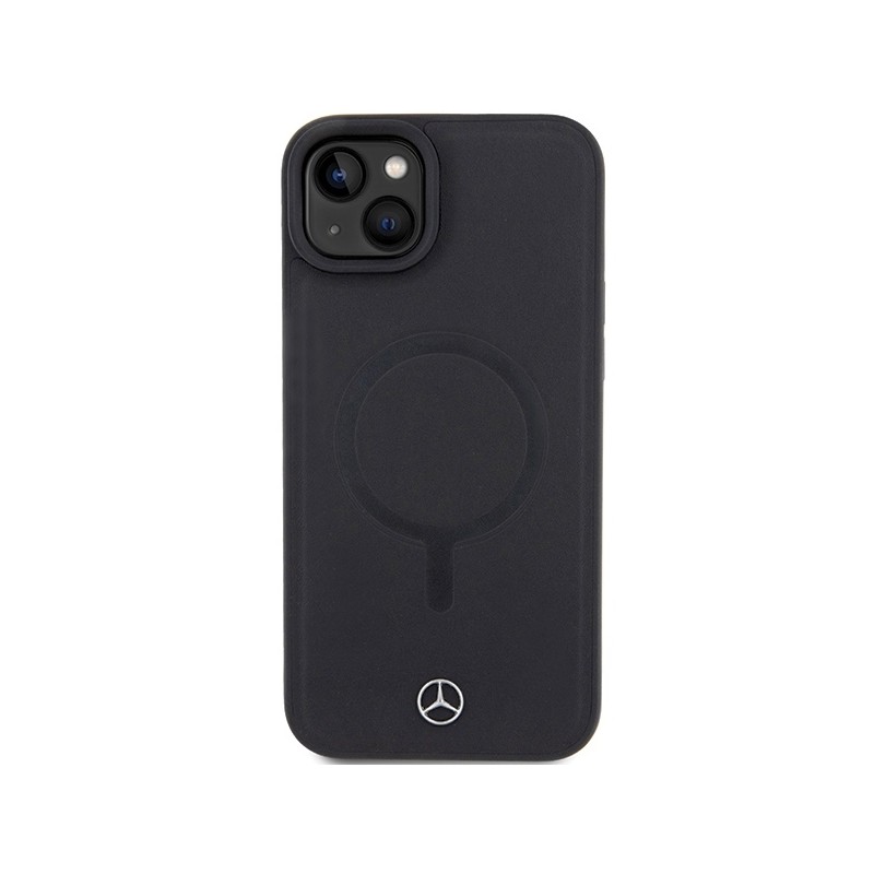 Mercedes Smooth Leather MagSafe case for iPhone 15 - black | mobilo.lv