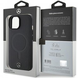 Mercedes Smooth Leather MagSafe case for iPhone 15 - black | mobilo.lv
