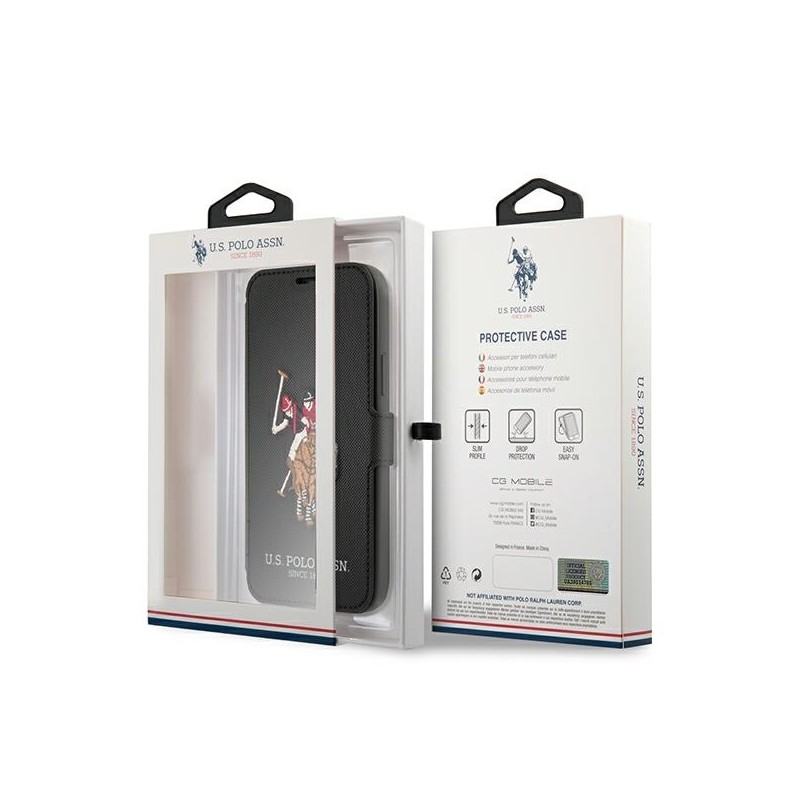 US Polo USFLBKP12SPUGFLBK iPhone 12 mini 5,4" czarny/black book Polo Embroidery Collection|mobilo.lv