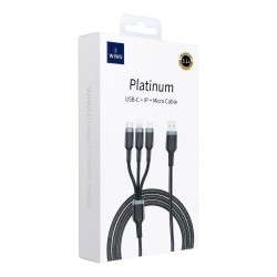 Universal Data Cable Wi-C014 3w1 USB A to USB C, Micro USB, Lightning 3,1A 1,2m Melns