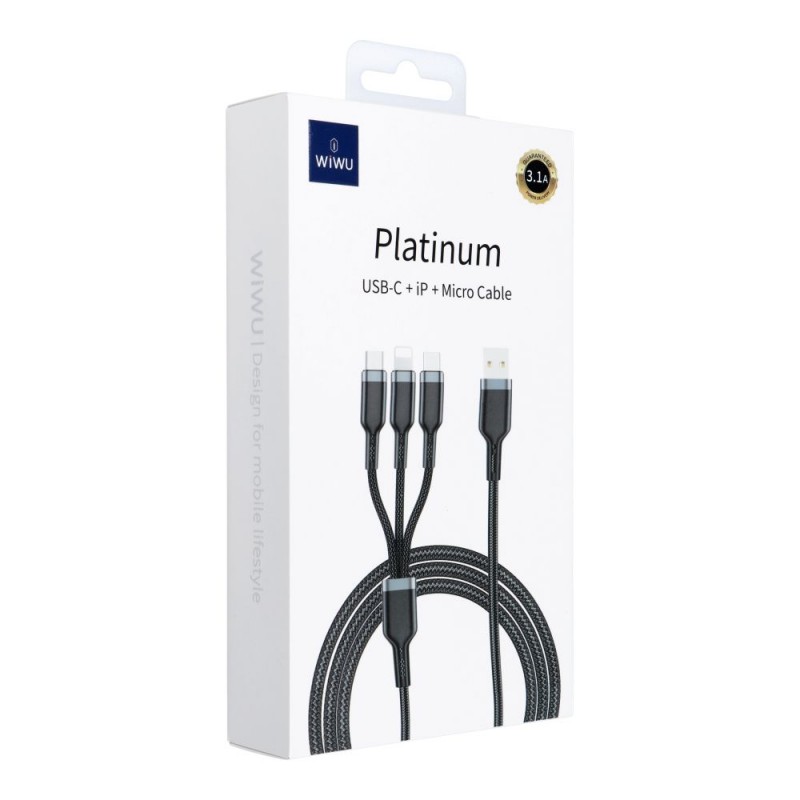 Universal Data Cable Wi-C014 3w1 USB A to USB C, Micro USB, Lightning 3,1A 1,2m Melns | mobilo.lv