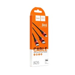 Universal cable 3in1 USB A to Lightning / Micro USB / Type C 2A X26 1 m Sarkans