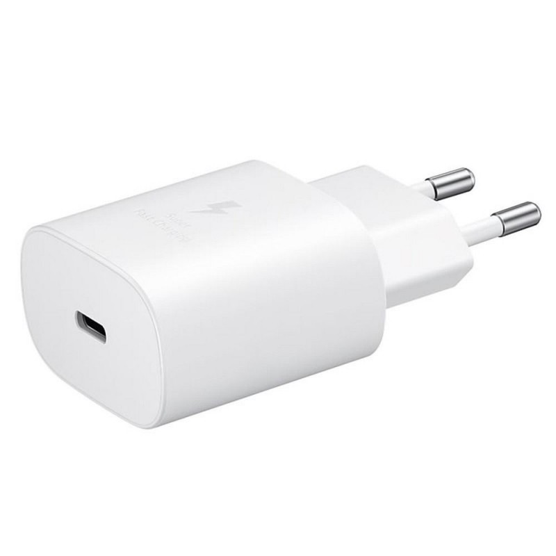 Universal travel wall charger 25W USB Type C + USB Cable Type C 1M Balts