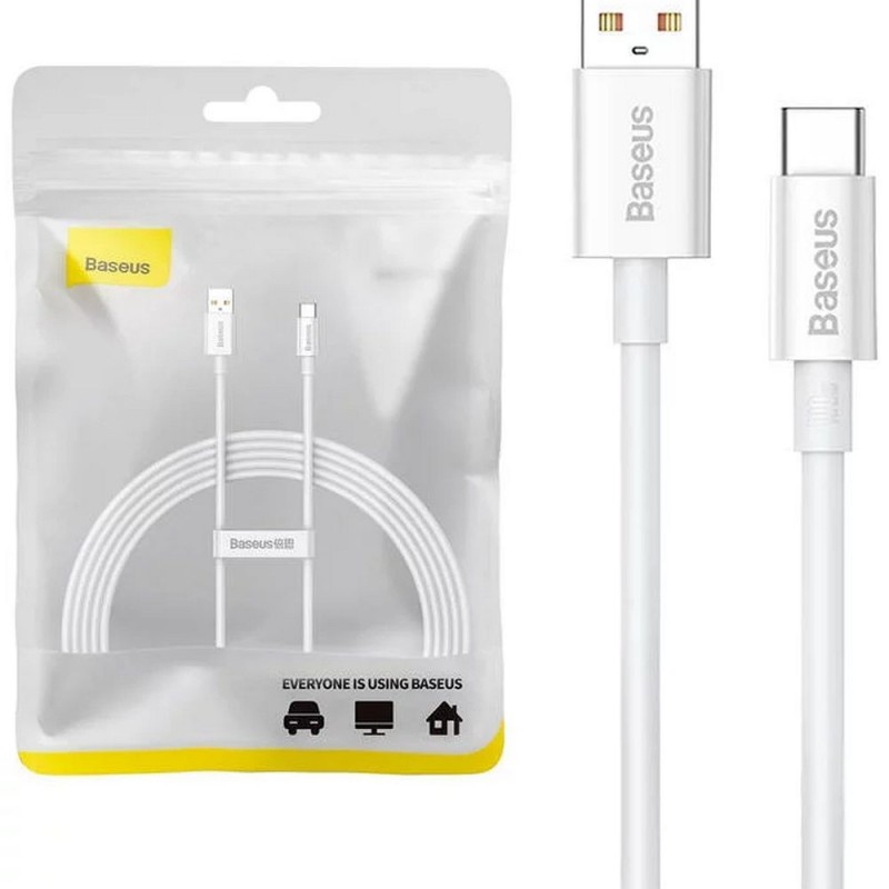 Universal cable USB A to Typ C PD 6A 100W 2 m Balts|mobilo.lv