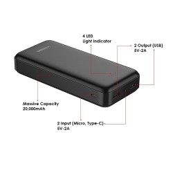 Universal Power Bank 20000mah Melns