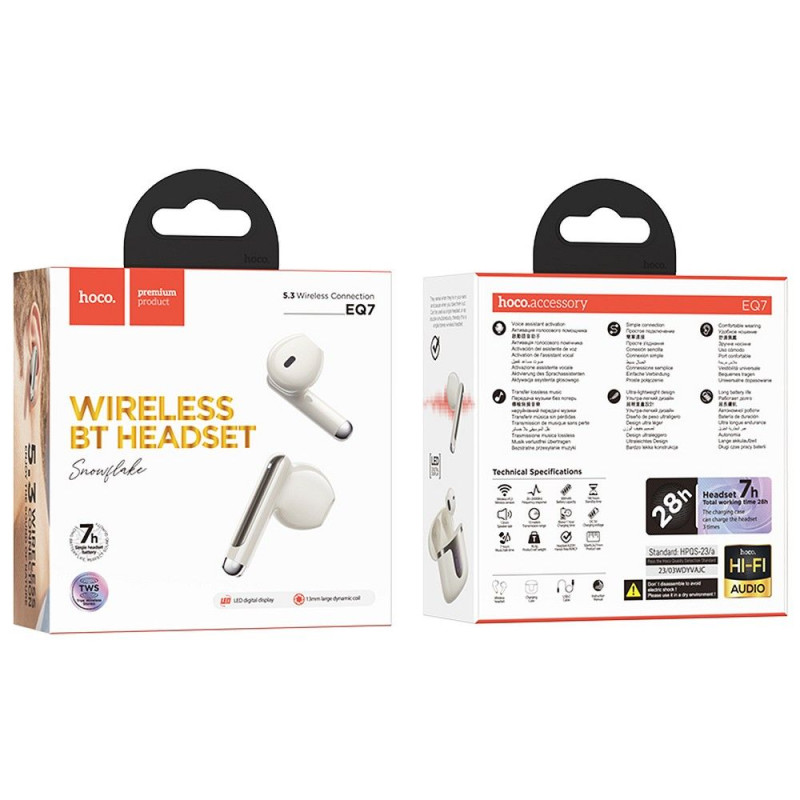 Universal wireless bluetooth earphones TWS EQ7 Balts | mobilo.lv