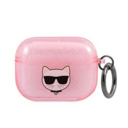 Bezvadu austiņu apvalks Apple Glitter Choupette Head KLAPUCHGP Pink, With Design