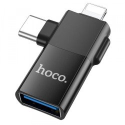 Kabeļa pārveidotājs Adapter OTG Type C / Lightning / USB A Black