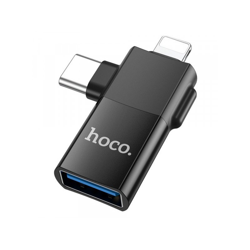Kabeļa pārveidotājs Adapter OTG Type C / Lightning / USB A Black