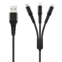 Kabelis Unravel Braided 3in1 USB-A to Lightning / Type-C / Micro USB Black
