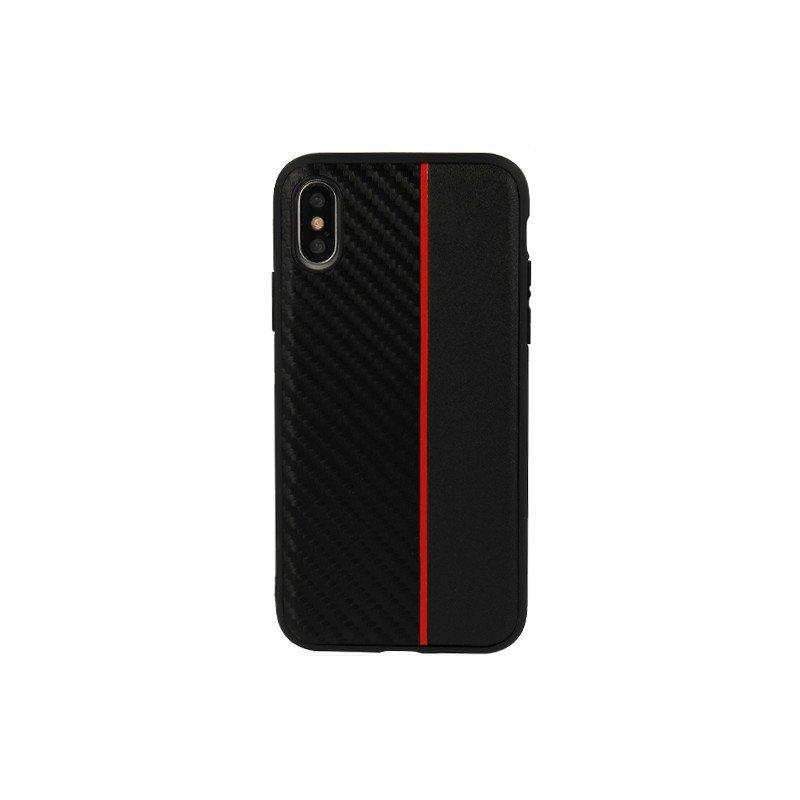 Viedtālruņa aizmugurējais vāciņš Samsung Galaxy A70 / A70S Moto Carbon Red Stripe Black