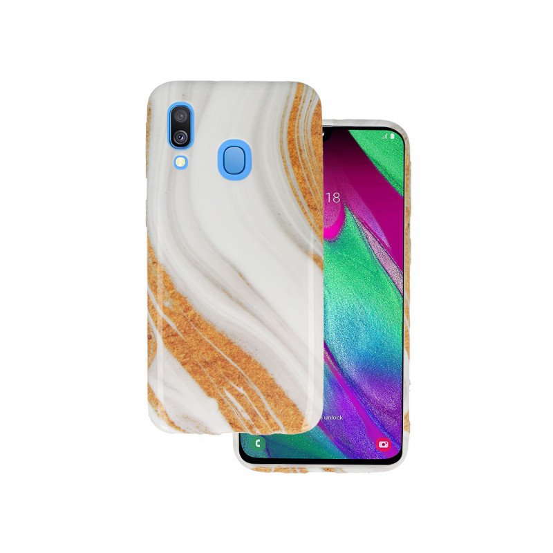 Viedtālruņa aizmugurējais vāciņš Samsung Galaxy A40 Marble Silicone Design 1 White, With Design