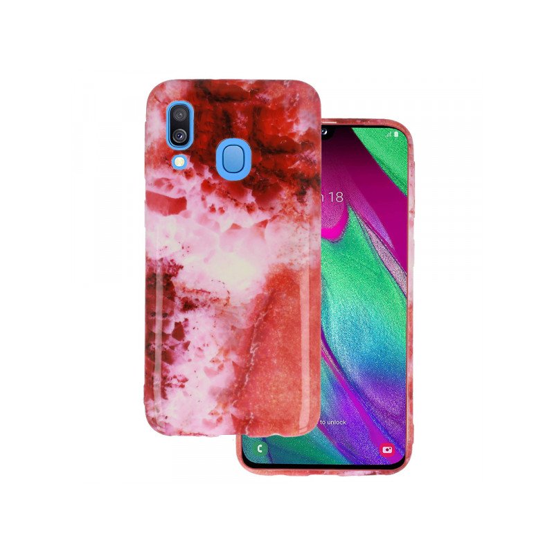 Viedtālruņa aizmugurējais vāciņš Samsung Galaxy A40 Marble Silicone Design 5 Red, With Design