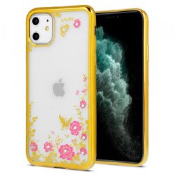 Viedtālruņa aizmugurējais vāciņš Apple iPhone 12 Mini Diamond Flower Gold, Transparent, With Design