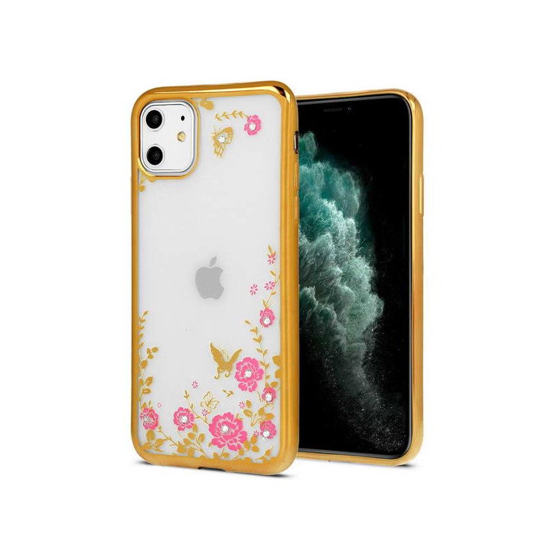 Viedtālruņa aizmugurējais vāciņš Xiaomi Redmi 9C Diamond Flower Gold, Transparent, With Design