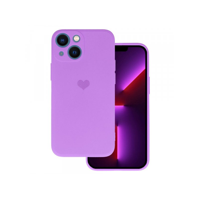 Viedtālruņa aizmugurējais vāciņš Apple iPhone 14 Silicone Heart Purple