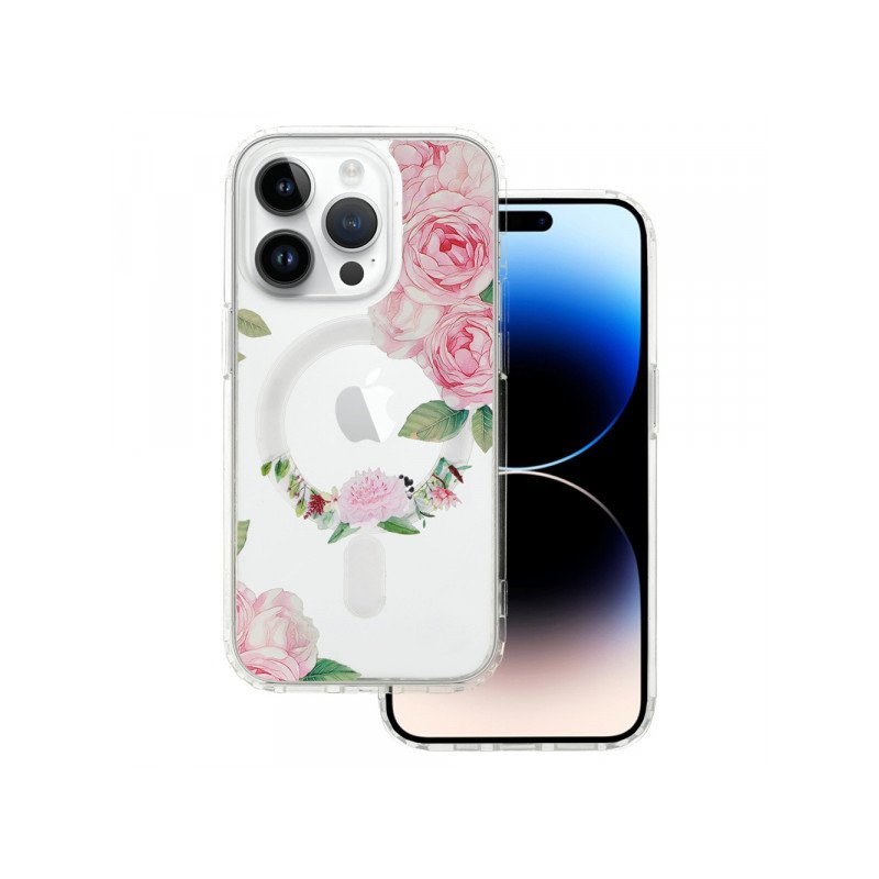 Viedtālruņa aizmugurējais vāciņš Apple Iphone 15 Plus Flower Magsafe design 1 Transparent, With Design