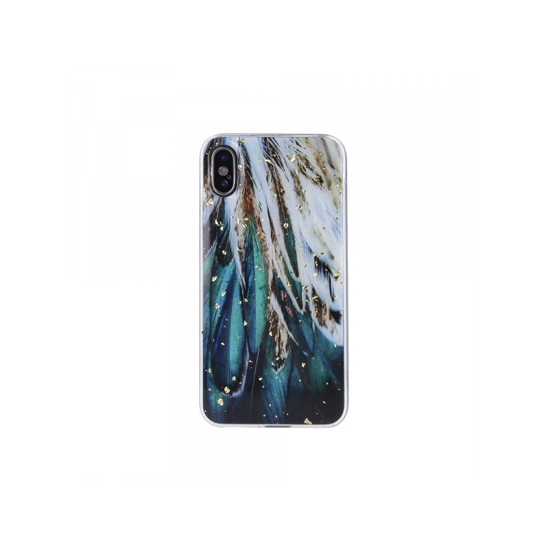 Viedtālruņa aizmugurējais vāciņš Samsung Galaxy A14 5G Gold Glam Feathers Green, With Design