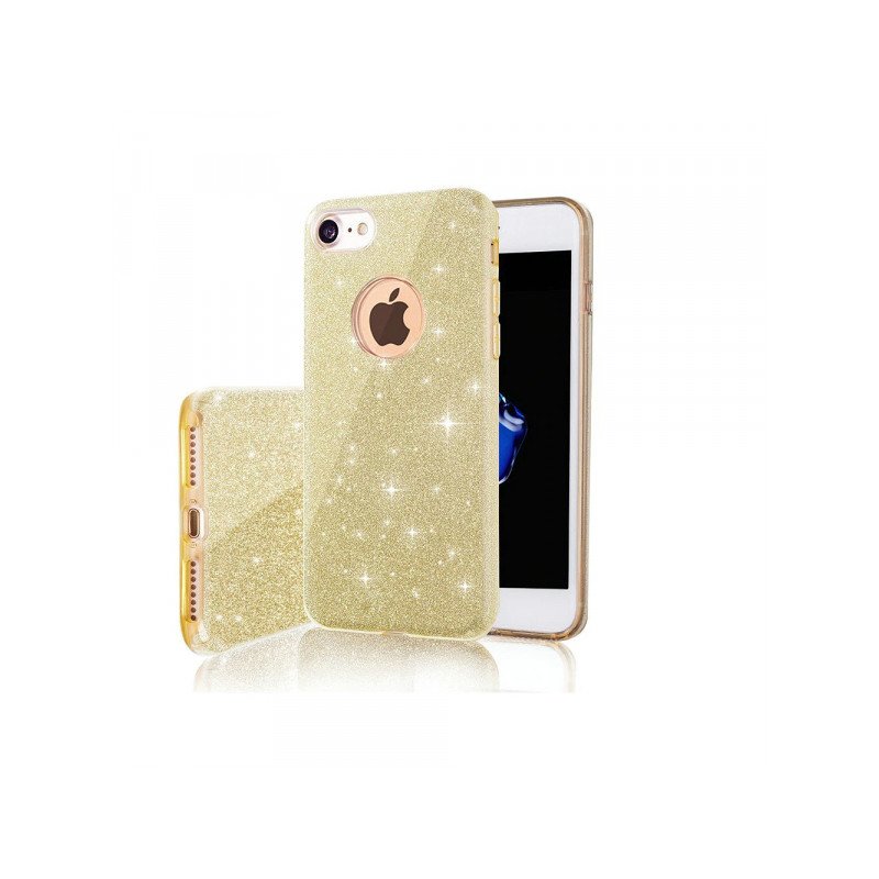 Viedtālruņa aizmugurējais vāciņš Apple Iphone 15 Plus Glitter 3 in 1 Gold