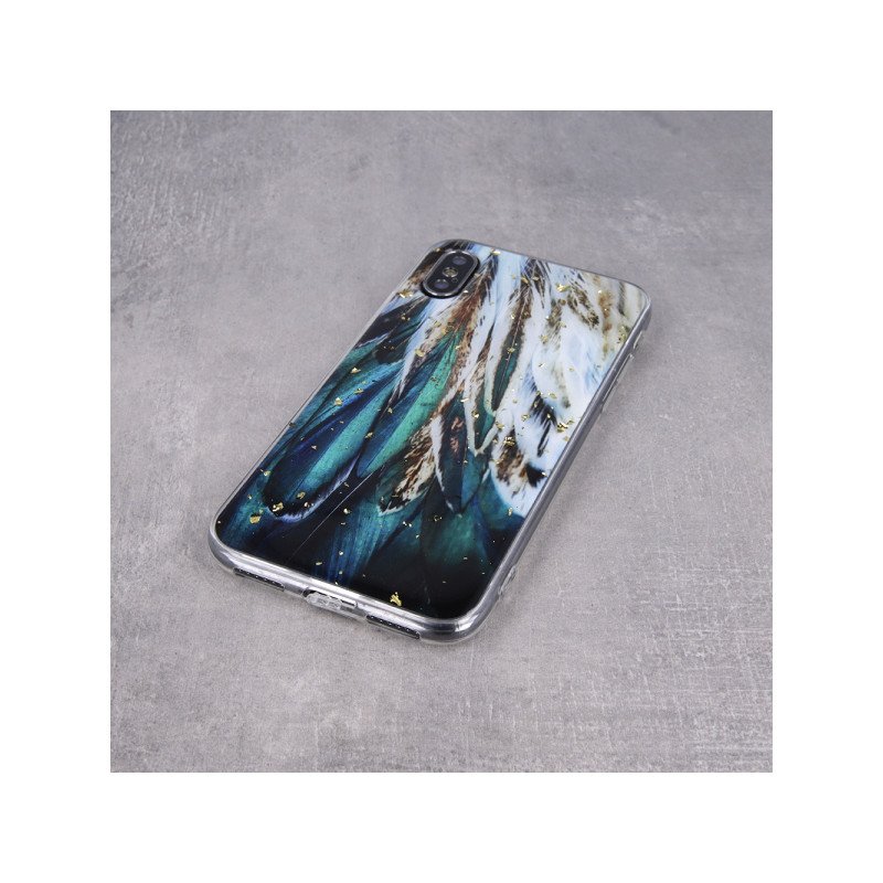 Viedtālruņa aizmugurējais vāciņš Samsung Galaxy A72 / A72 5G Gold Glam Feathers Green, With Design