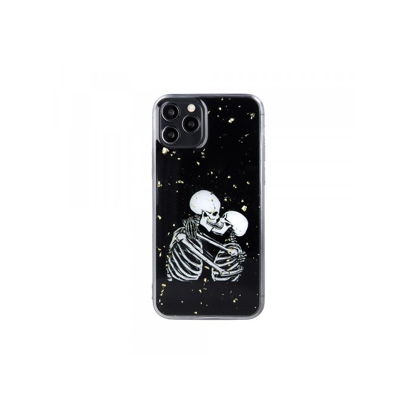 Viedtālruņa aizmugurējais vāciņš Samsung Galaxy A03S Romantic Skeletons 1 Black, With Design