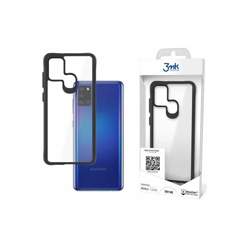 Viedtālruņa aizmugurējais vāciņš Samsung Galaxy A21S Satin Armor Case + Black, Transparent