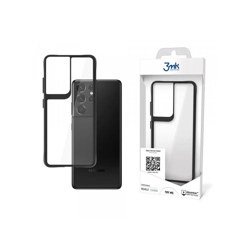 Viedtālruņa aizmugurējais vāciņš Samsung Galaxy S21 Ultra Satin Armor Case + Black, Transparent
