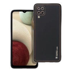 Viedtālruņa aizmugurējais vāciņš Samsung Galaxy A12 Leather Black
