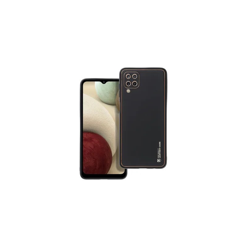 Viedtālruņa aizmugurējais vāciņš Samsung Galaxy A12 Leather Black