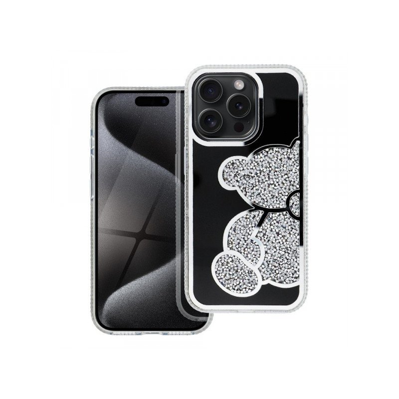 Viedtālruņa aizmugurējais vāciņš Apple iPhone 15 Pro Teddy bear Silver