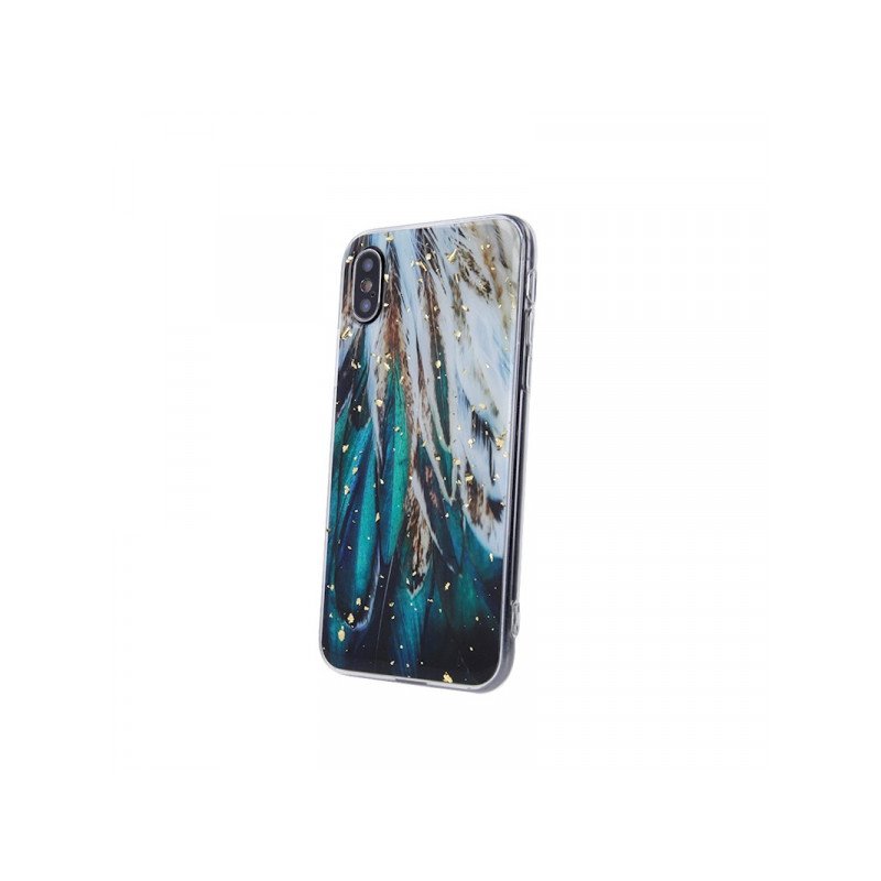 Viedtālruņa aizmugurējais vāciņš Samsung Galaxy A15 5G Gold Glam Feathers Green