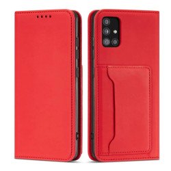 Viedtālruņa atveramais maciņš Samsung Galaxy A12 Magnet Card Case Red
