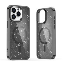 Viedtālruņa aizmugurējais vāciņš Apple iPhone 16 Pro Max Glitter MagSafe Black, Transparent