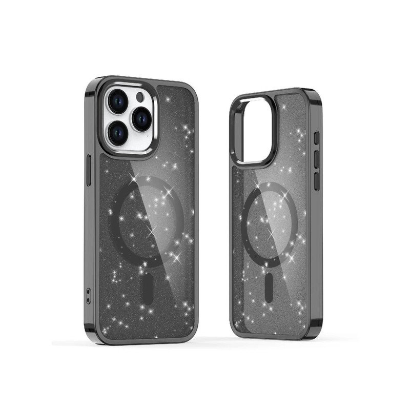 Viedtālruņa aizmugurējais vāciņš Apple iPhone 16 Pro Max Glitter MagSafe Black, Transparent