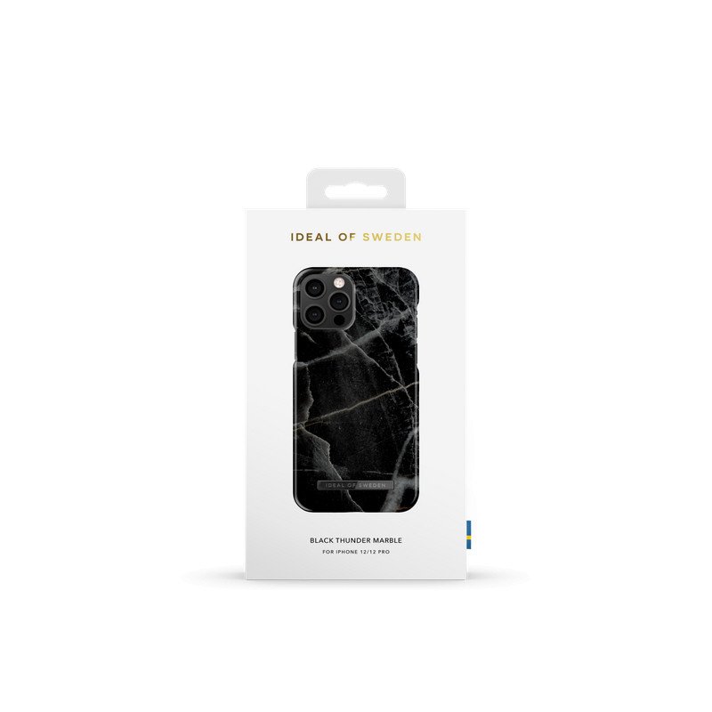 Viedtālruņa aizmugurējais vāciņš Apple iPhone 12 Pro Black Thunder Marble Black, Grey, With Design