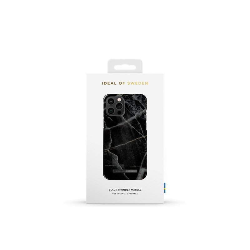 Viedtālruņa aizmugurējais vāciņš Apple iPhone 12 Pro Max Black Thunder Marble Black, Grey, With Design